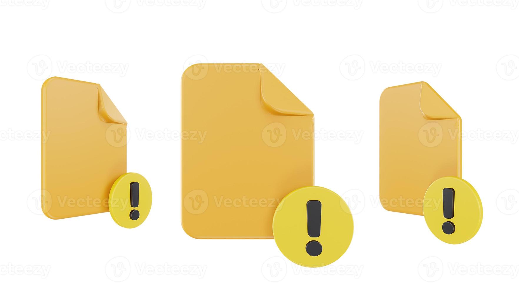 3d render file exclamation mark icon with orange file paper and yellow exclamation mark photo