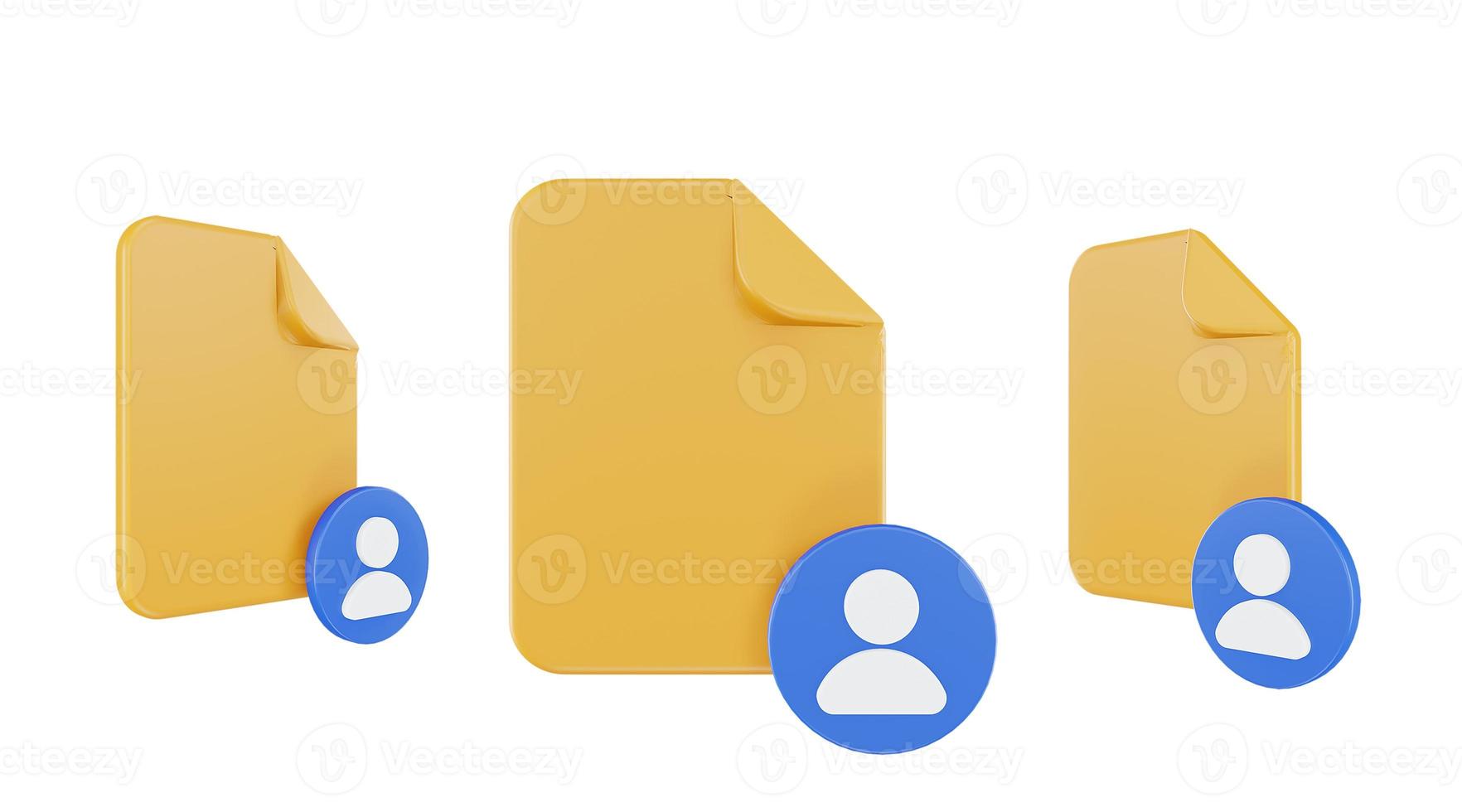 3d render file people icon with orange file paper and blue people photo