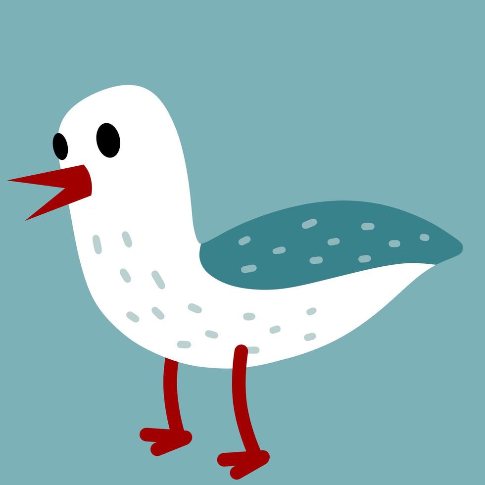 Gull. Sea white and blue bird. vector