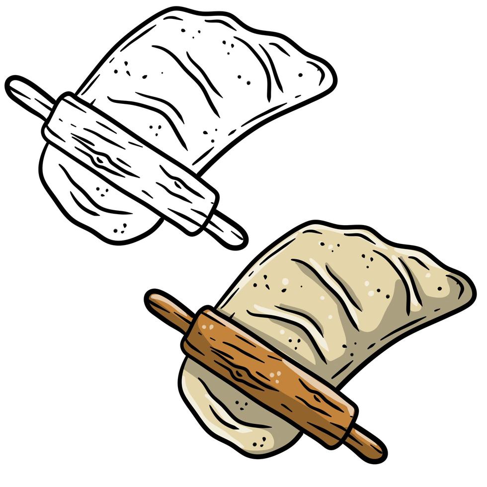 Rolling pin and dough. vector