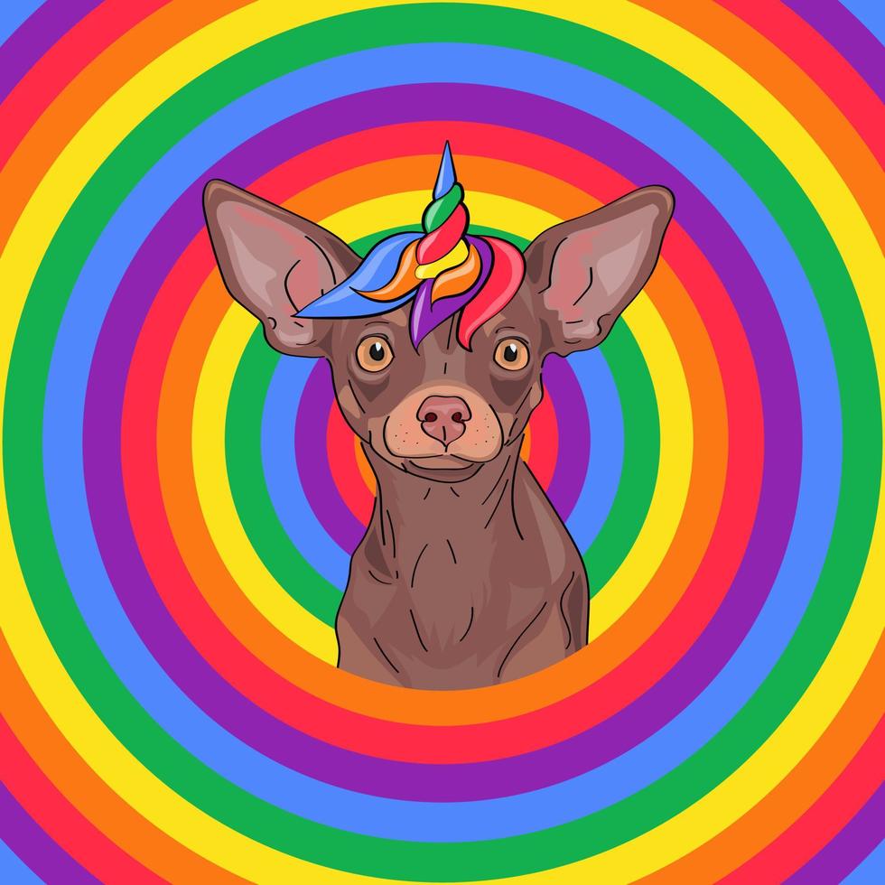 lindo perro en un círculo de arco iris. lgbt, gay, concepto del mes del orgullo. vector