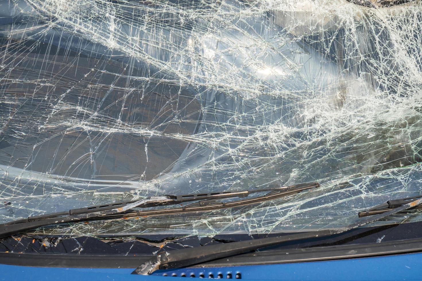 Closeup of car with broken windshield, Accident of car, Selective focus photo