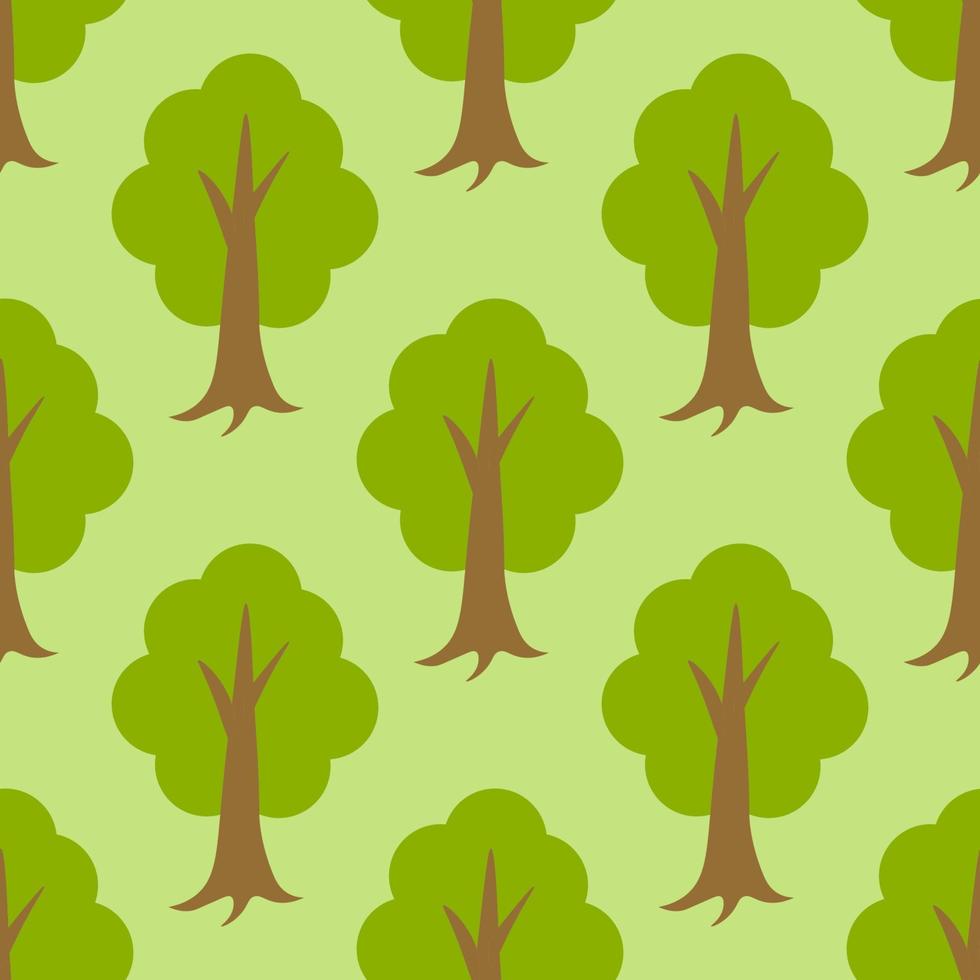 Cute forest seamless pattern with cartoon summer trees in flat style. Woodland background. vector