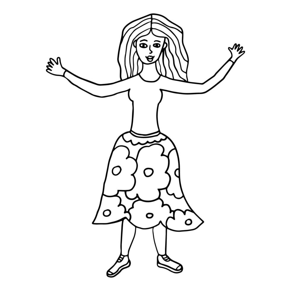 Cartoon doodle linear woman getting ready to hug isolated on white background. vector
