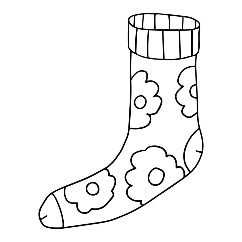 Cute doodle sock with floral texture, ornament. Childlike style. Modern ...