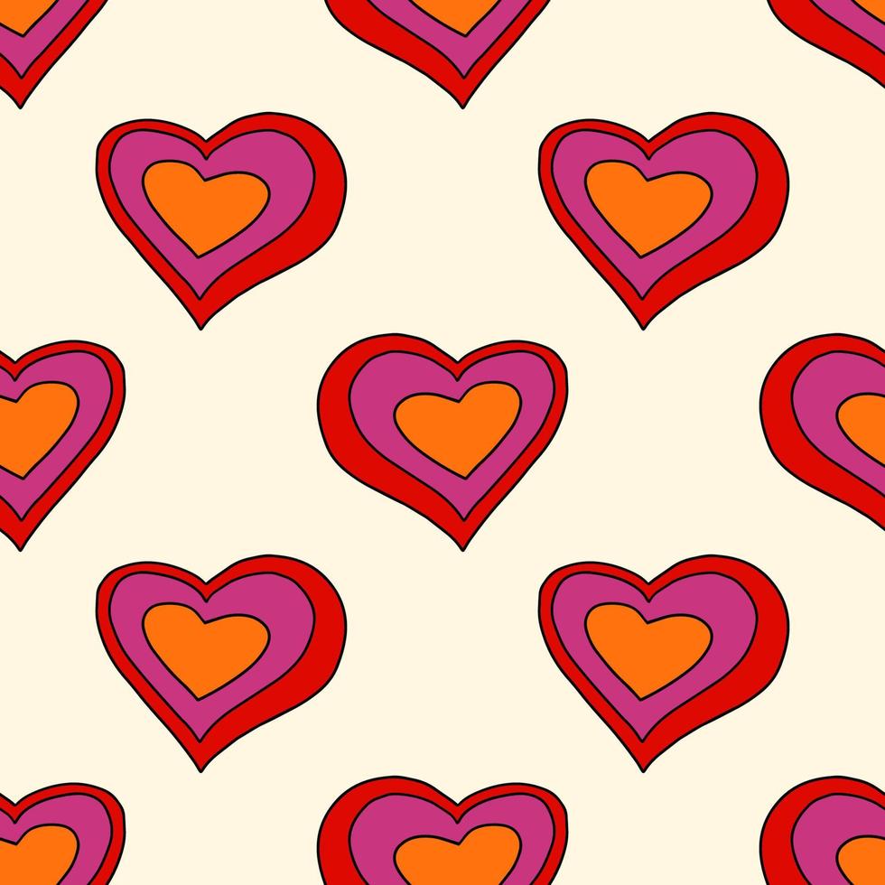 Cute cartoon doodle heart seamless pattern. Love background. vector