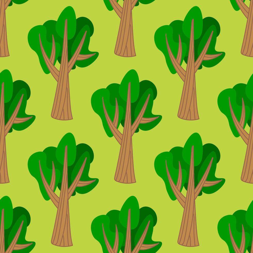 Cute forest seamless pattern with cartoon summer trees in flat style. Woodland background. vector