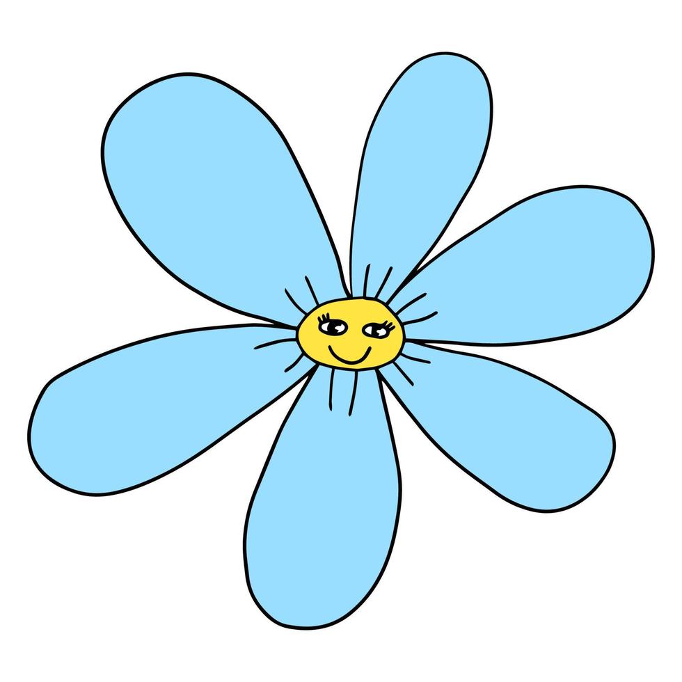 Groovy smiley hippie flower. Colorful fantasy happy cartoon flower character isolated on white background. vector