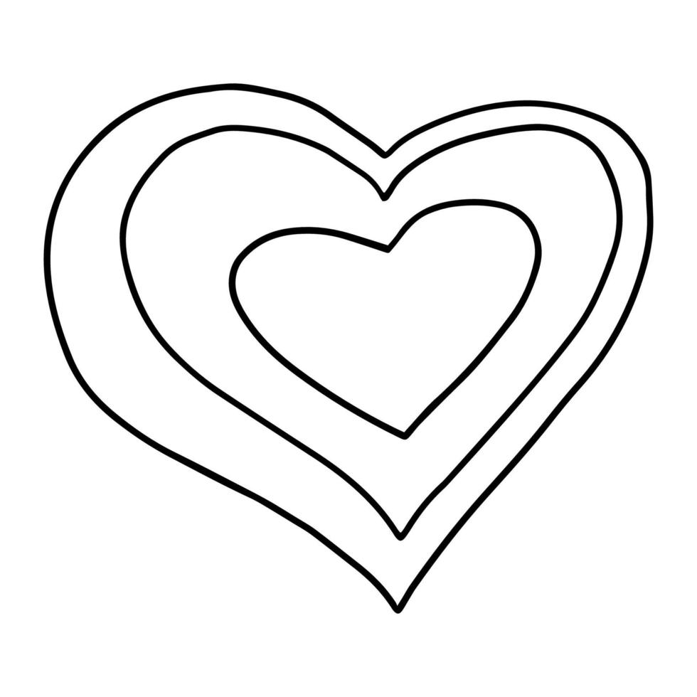 Cute cartoon doodle heart isolated on white background. vector