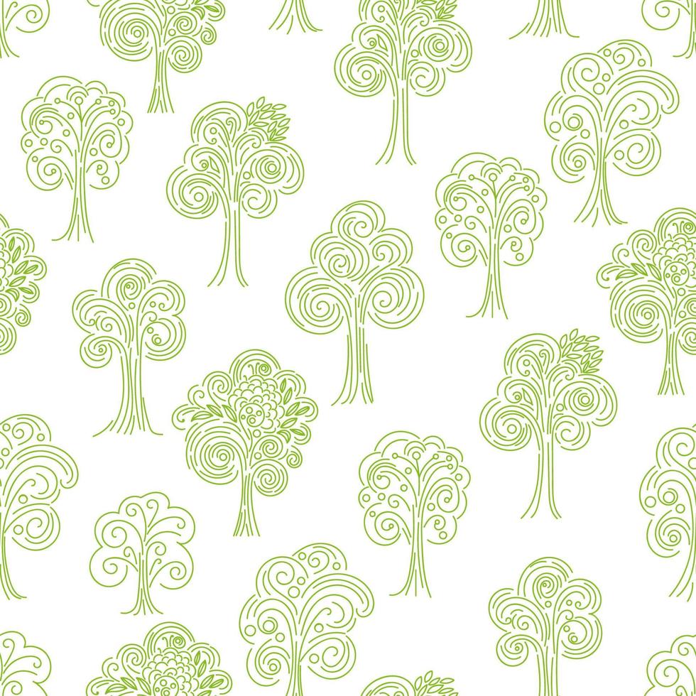 Doodle thin line forest seamless pattern. vector