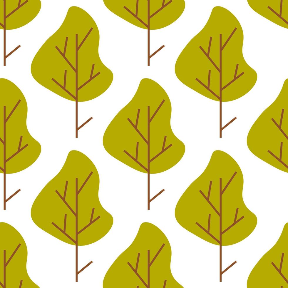 Cute forest seamless pattern with cartoon summer trees in flat style. Woodland background. vector