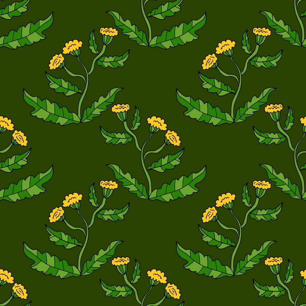Fantasy cartoon doodle flower with leaves seamless pattern. Floral background. vector