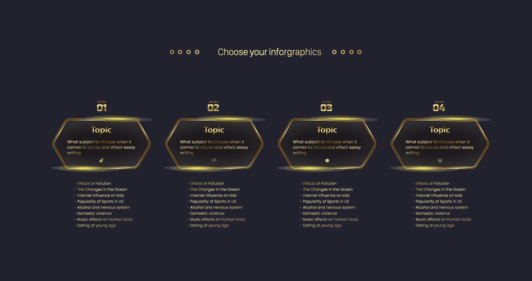 Set of Gold button on the luxury option banners design on dark background and Four premium of buttons templates used in financeial and business elements diagram, chart, woark plan and presentation vector