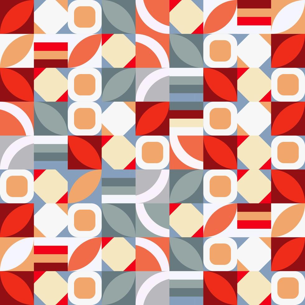 Geometrical abstract pattern style with colorist shapes in different pink, grey, blue, red color. Nice simple elements composition, illustration and vector