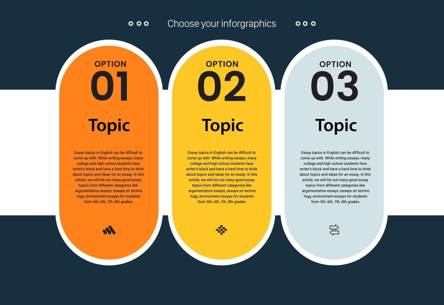 tres pasos de proceso infográfico blanco o panel de opciones de círculos de gráficos blancos sobre fondo blanco y plantilla infográfica con 3 opciones o pasos de diseño vectorial vector