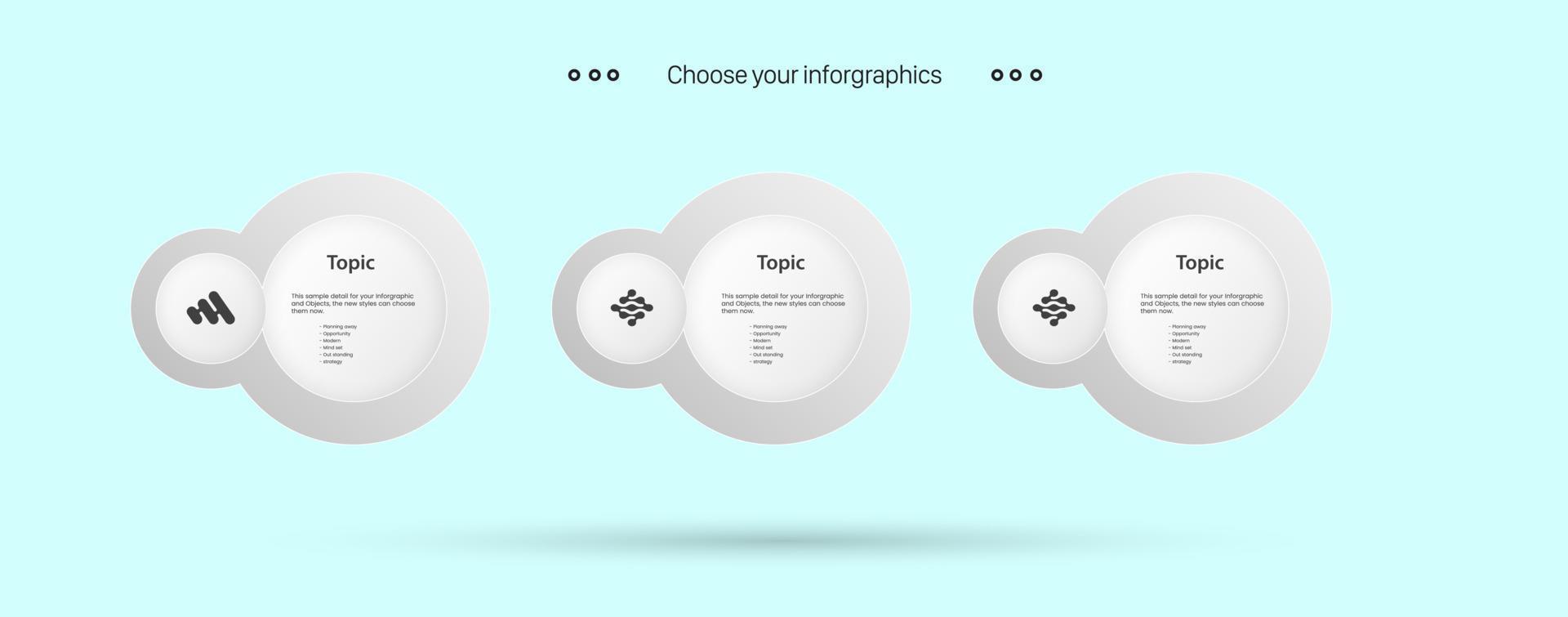 Three Steps of white infographic Process or white chart Circles option pannel on white background and Infographic template with 3 Opions or steps vector design