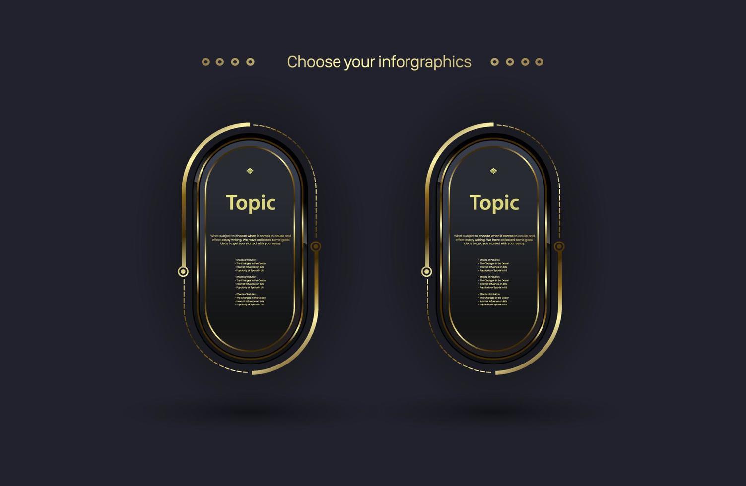Luxury Infographic design with Two golden objects for Option, steps, Levels and process template. Two Premium shapes on dark background template, vector, illustrator vector