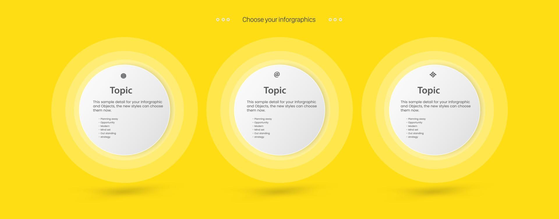 tres pasos de proceso infográfico con 3 gráficos en paneles blancos sobre fondo azul claro y plantilla infográfica con tres opciones o pasos, 3 plantillas comerciales para presentación vector