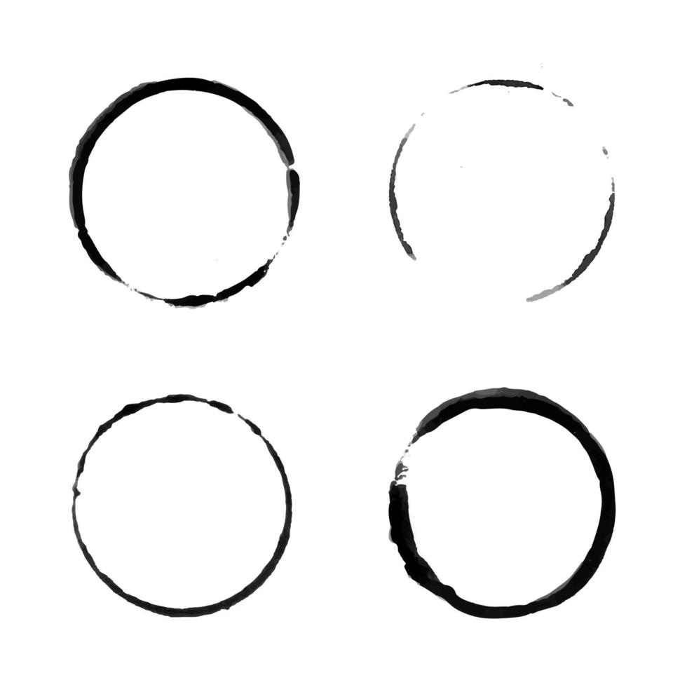 Coffee cup circle black vector stains. Round ring grunge stain