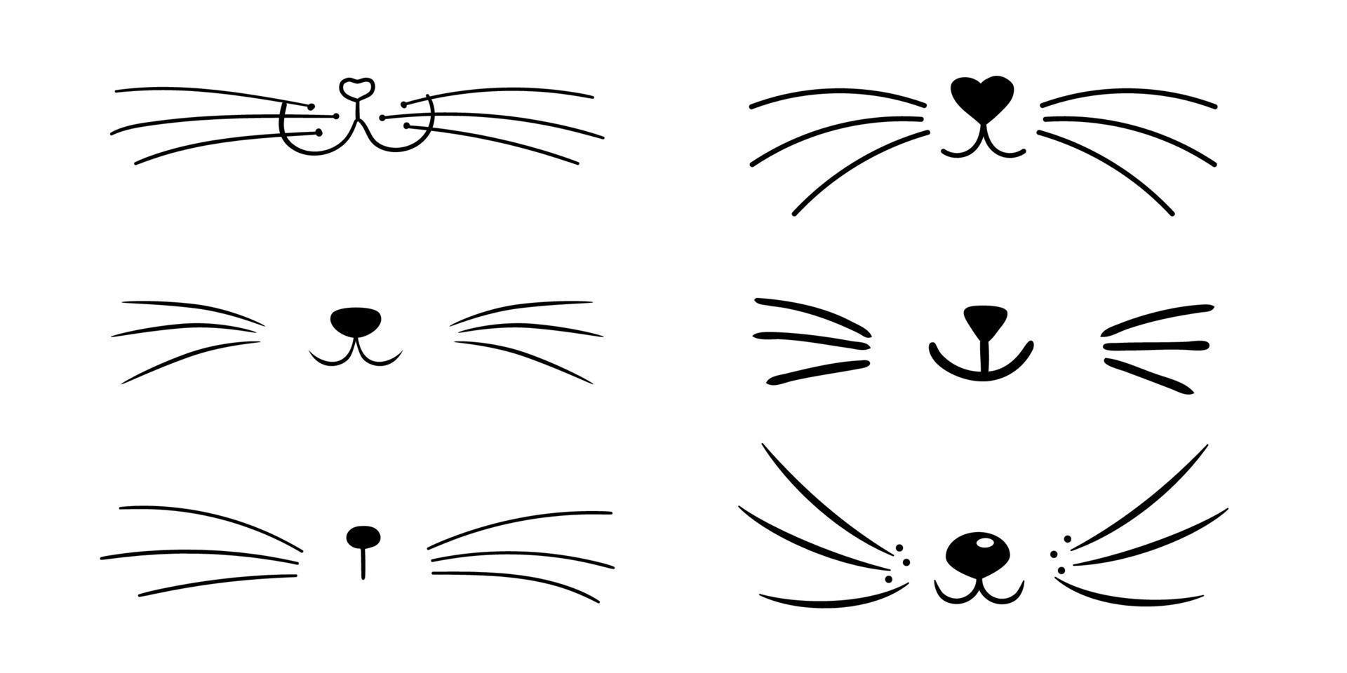 Set of vector flat cat heart nose. Cute cat face silhouette icon collection
