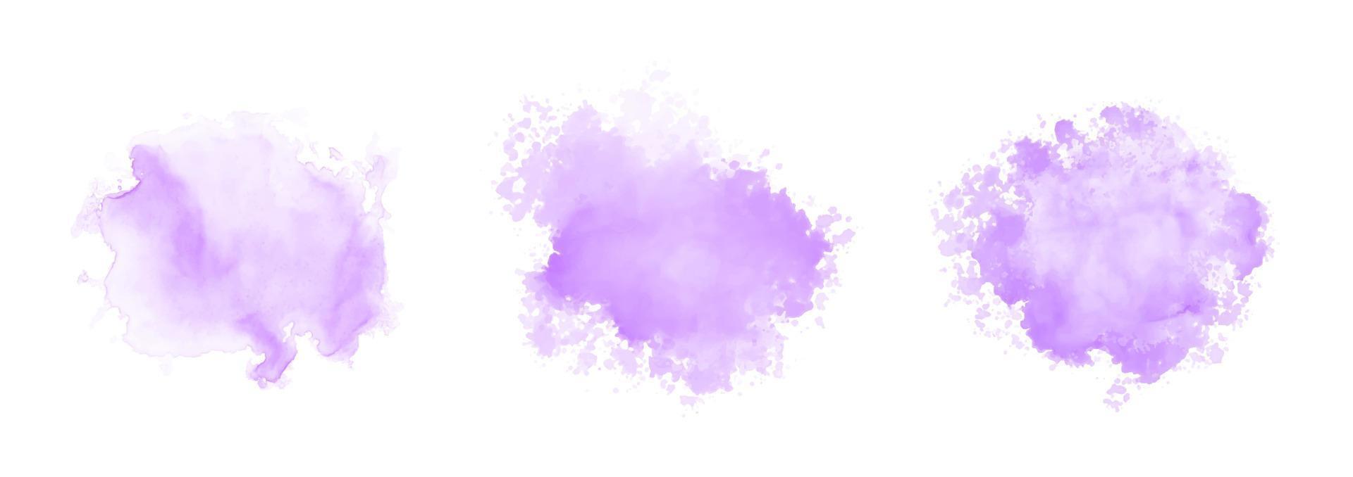 conjunto de salpicaduras de agua de acuarela púrpura abstracta sobre un fondo blanco vector