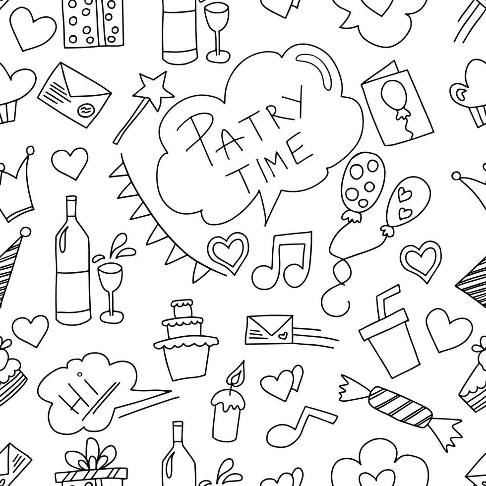 vector pattern of doodle drawings on the theme of the party.