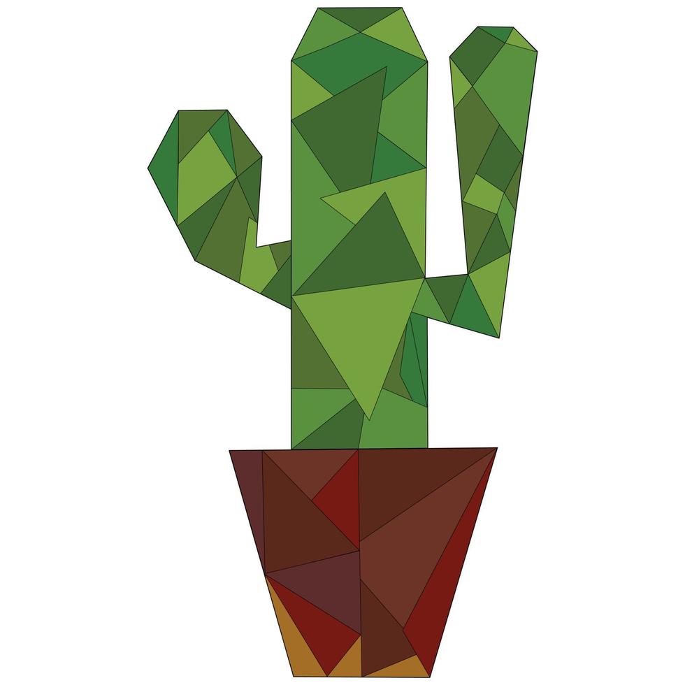 cactus abstracto de triángulos en una maceta de flores, sobre un fondo blanco. vector