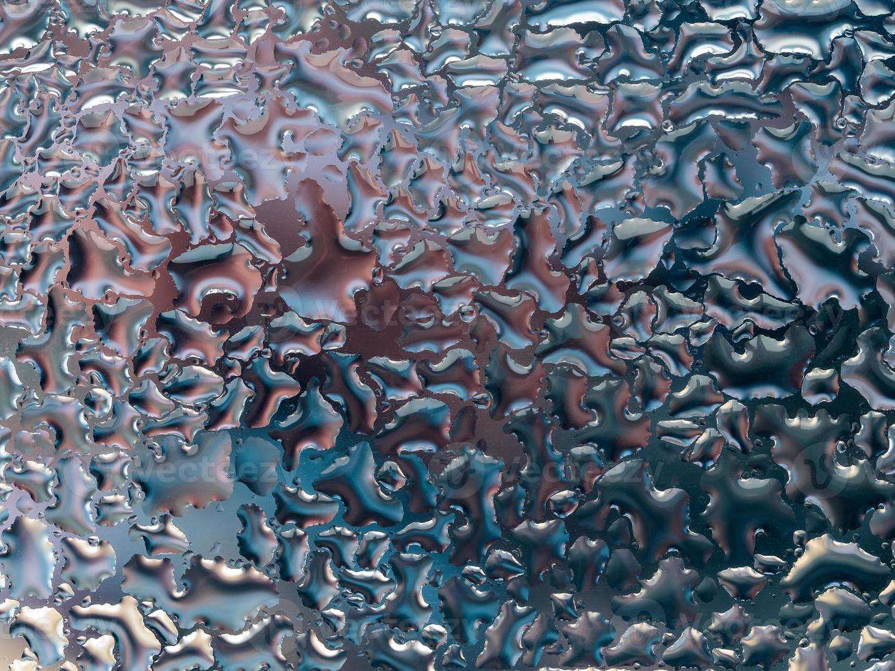 Abstract gray background with large and small convex drops of water on glass, condensation on window. Macro, close up. photo