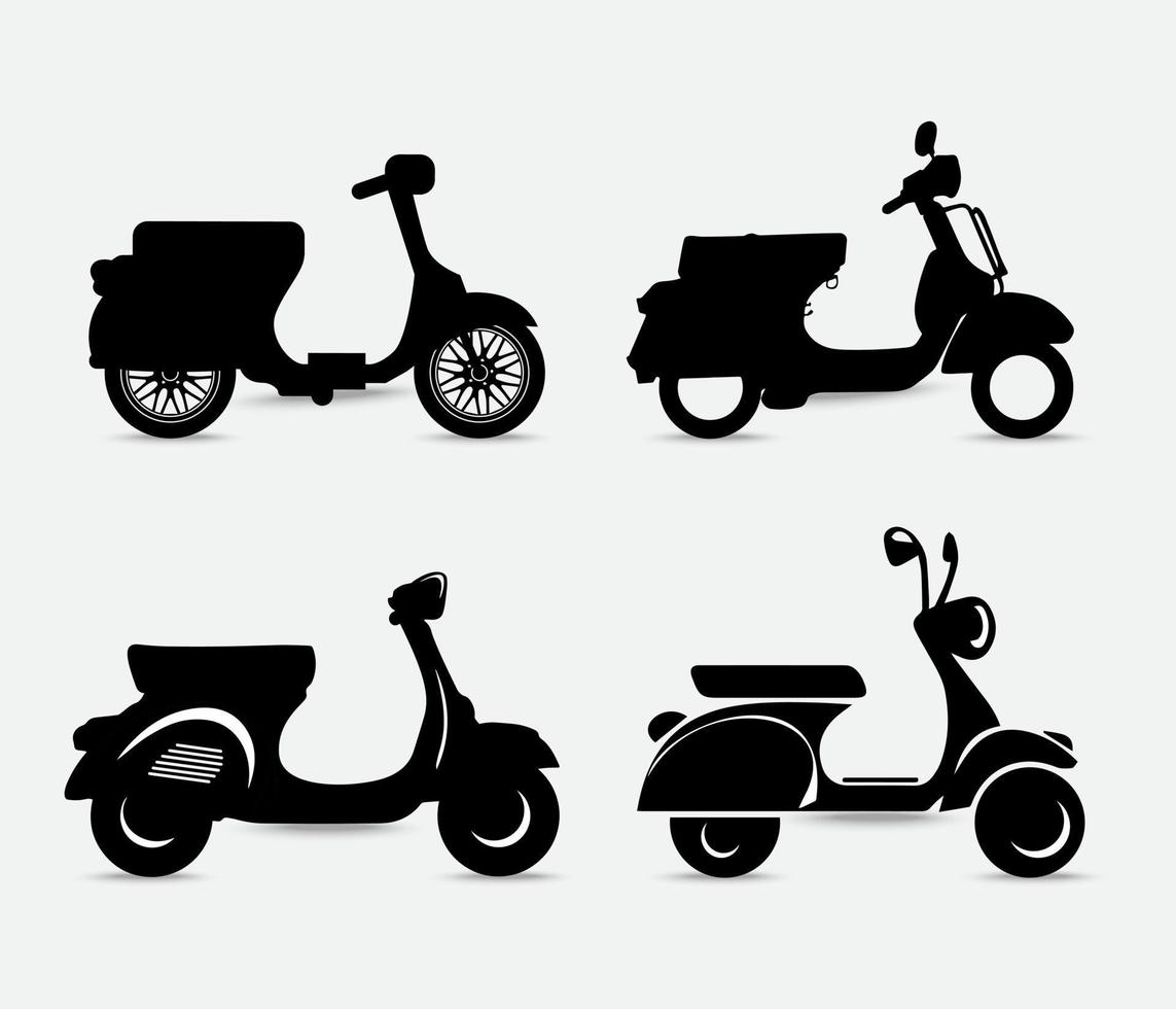 silueta de la ilustración de vector de scooter. paquete de diseño de concepto de icono de scooter.