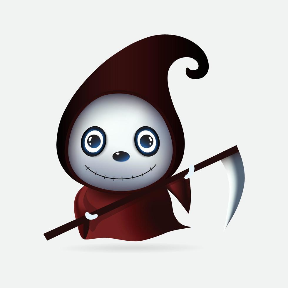 Cute grim reaper kids vector. Halloween cartoon costume vector