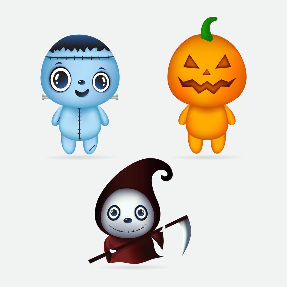 Collection of cute halloween monster vector. halloween cartoon costume vector