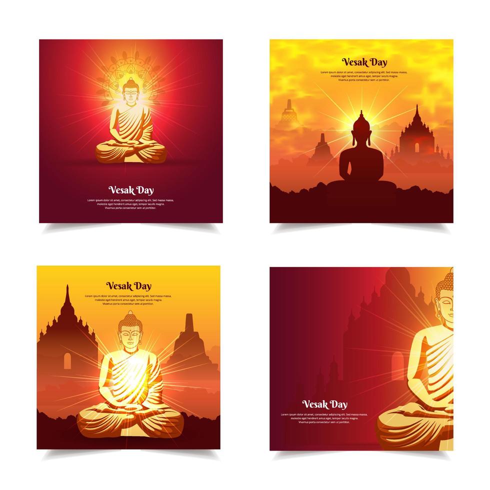 colección de fondo del día de vesak con lord buddha y templo. vector