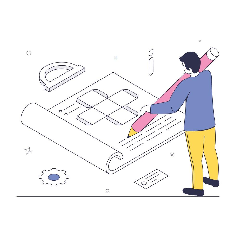 Have a look at this editable illustration of prototype, isometric vector