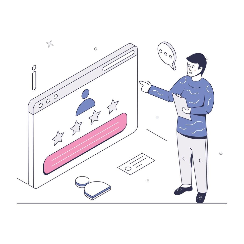 Online feedback, a trendy isometric illustration of client review vector