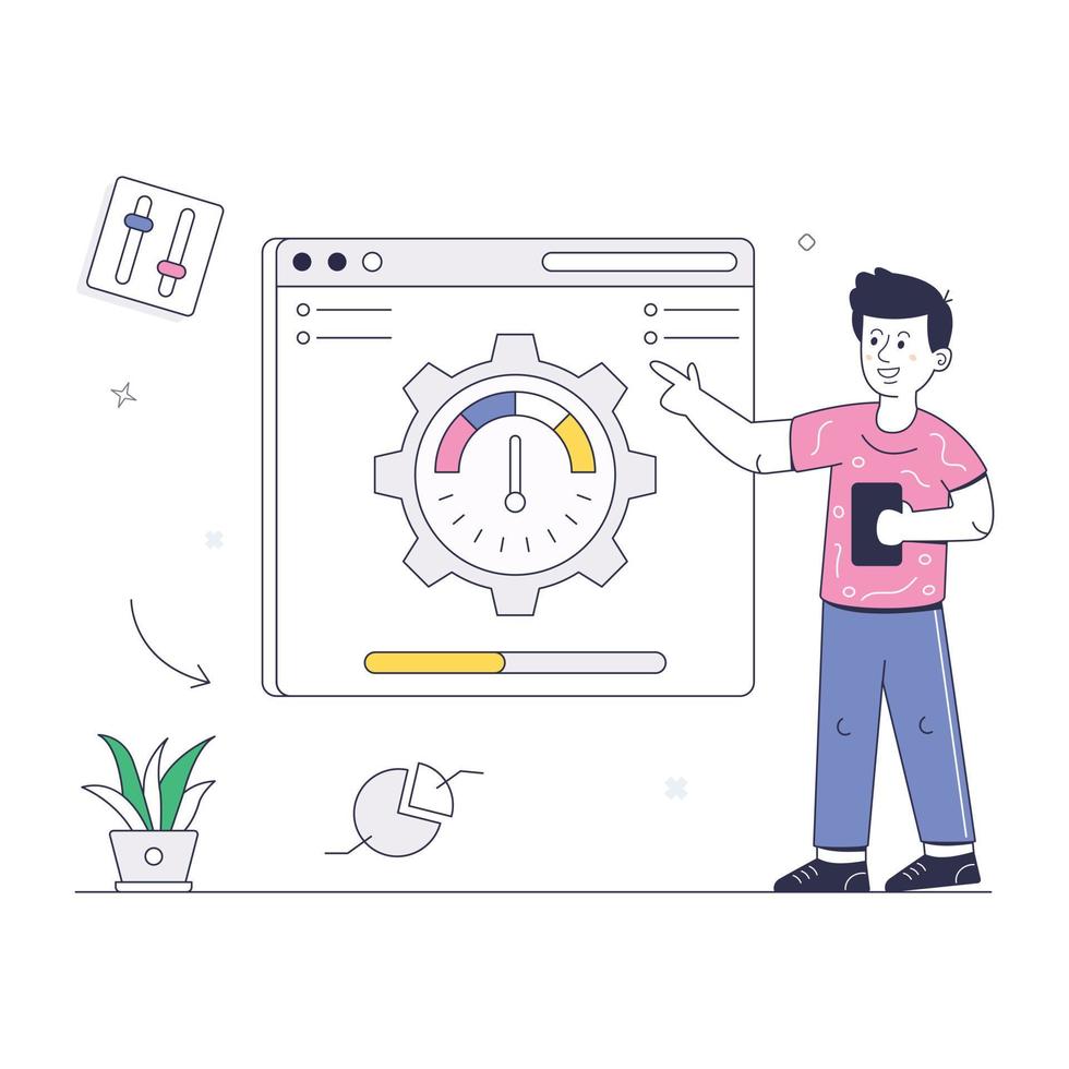 Speedometer denoting the concept of web performance flat illustration vector