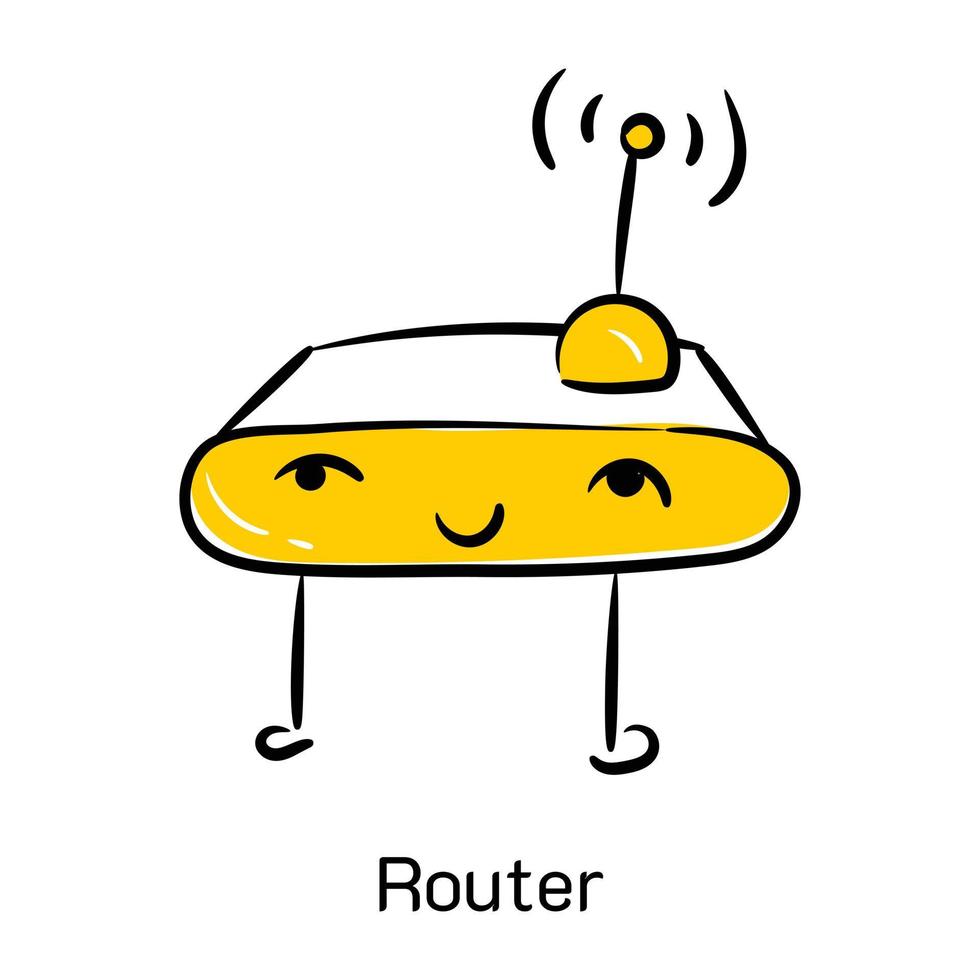 Wireless connection, hand drawn icon of router vector
