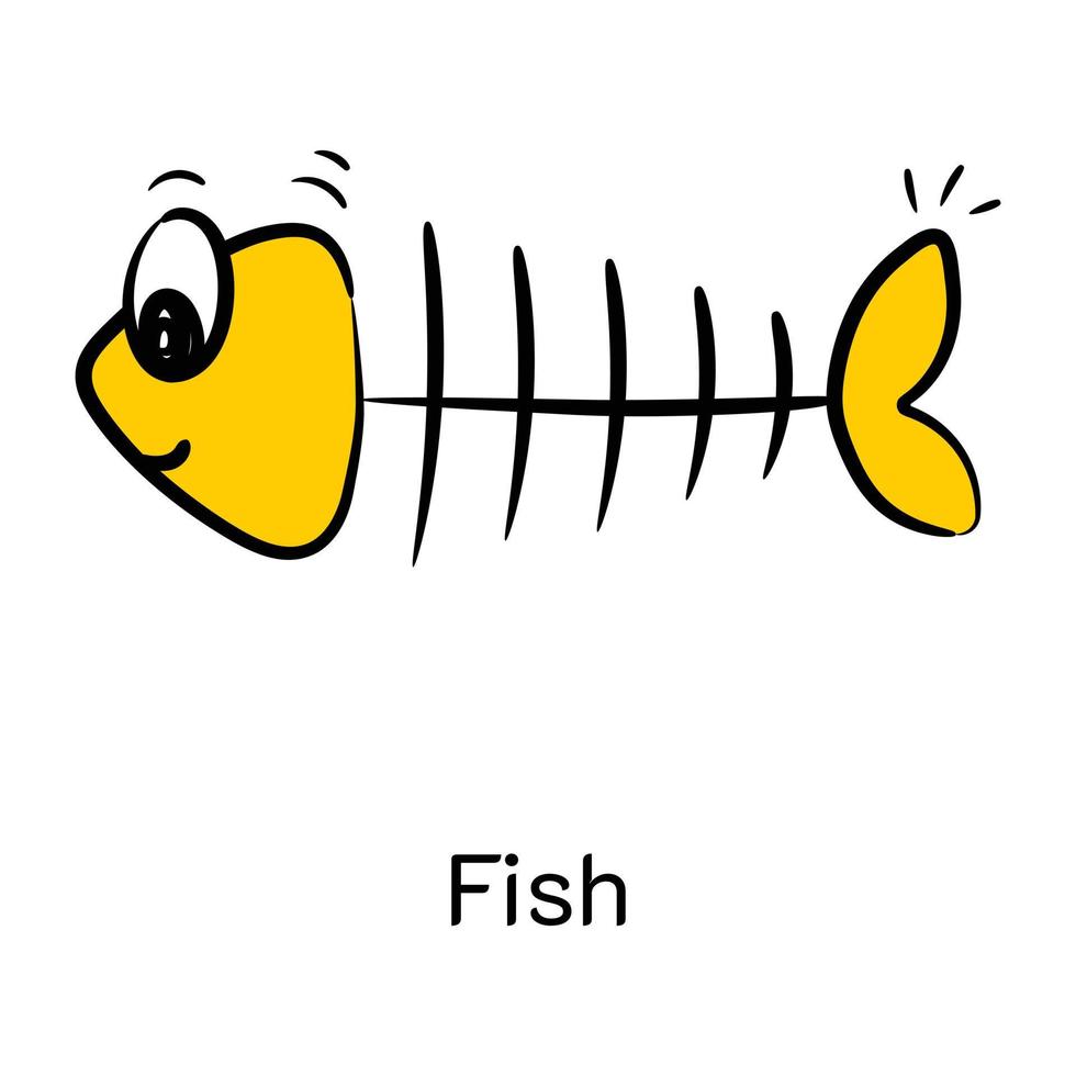 esqueleto de pescado, icono dibujado a mano con escalabilidad vector