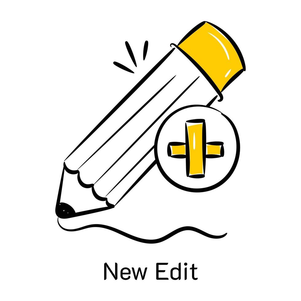 Pencil with plus, concept of new edit hand drawn icon vector