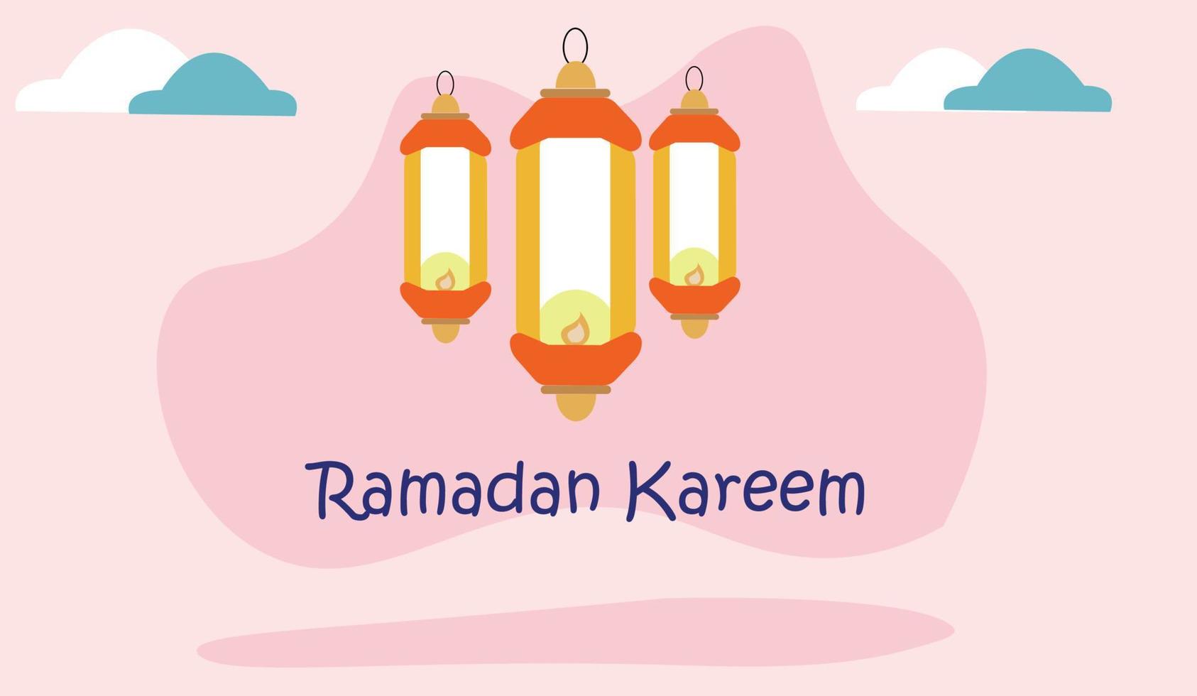 lindo ramadan kareem saludo ilustración plana con linterna. eps 10 vector