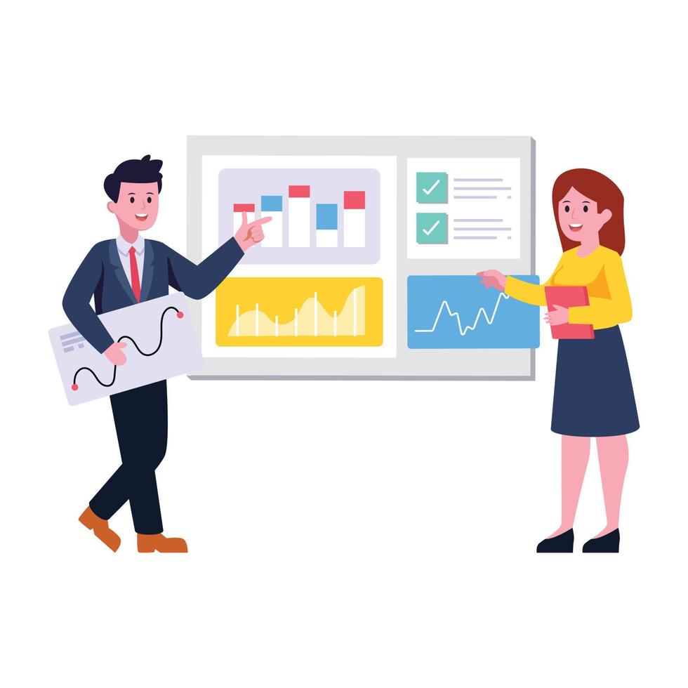 Persons monitoring chart of business analysis vector