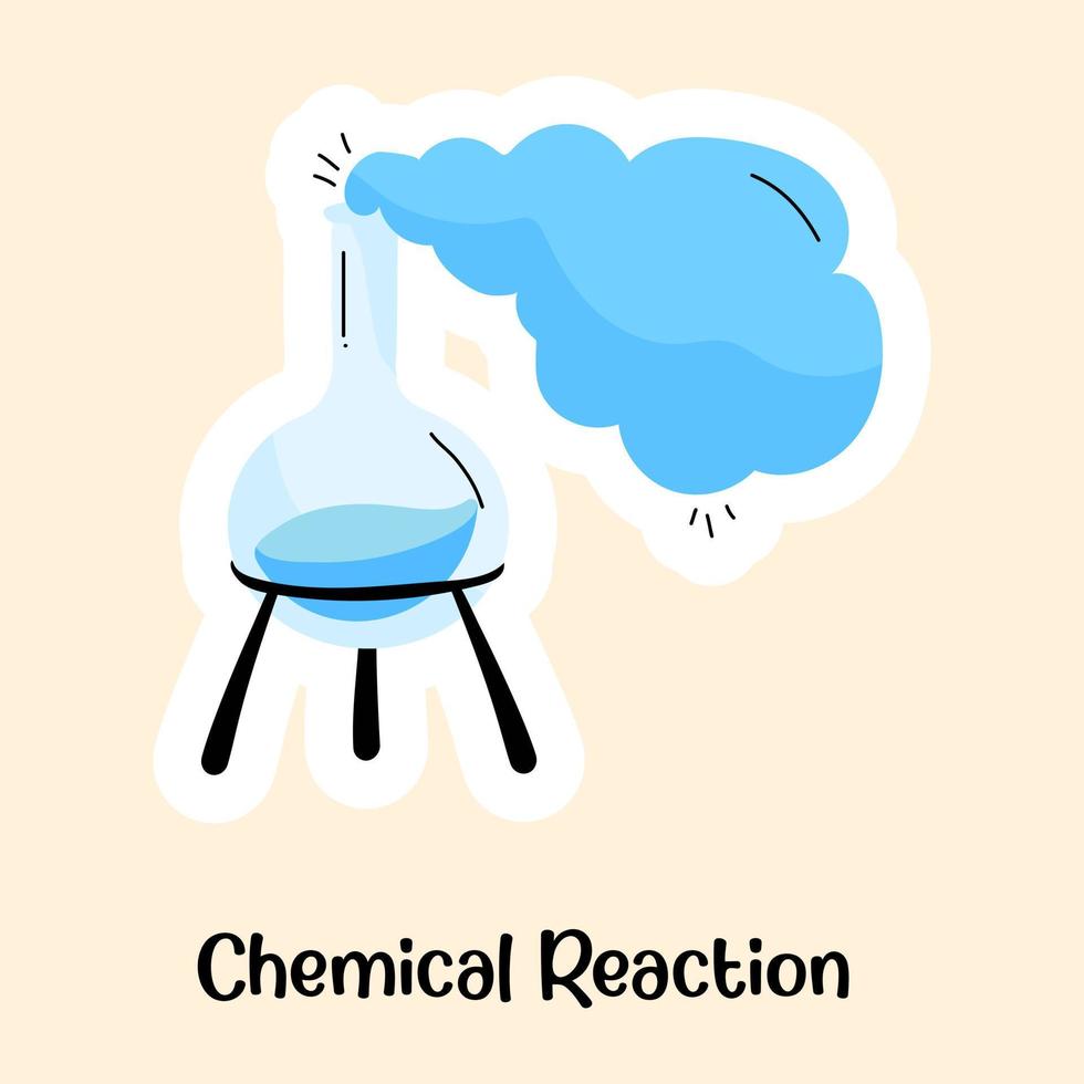 una pegatina plana de reacción química, experimento de laboratorio vector