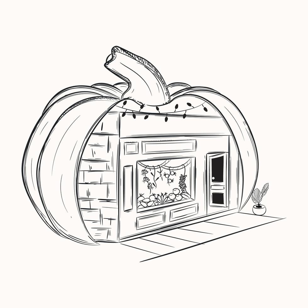 A hand drawn illustration of pumpkin shop in vector format