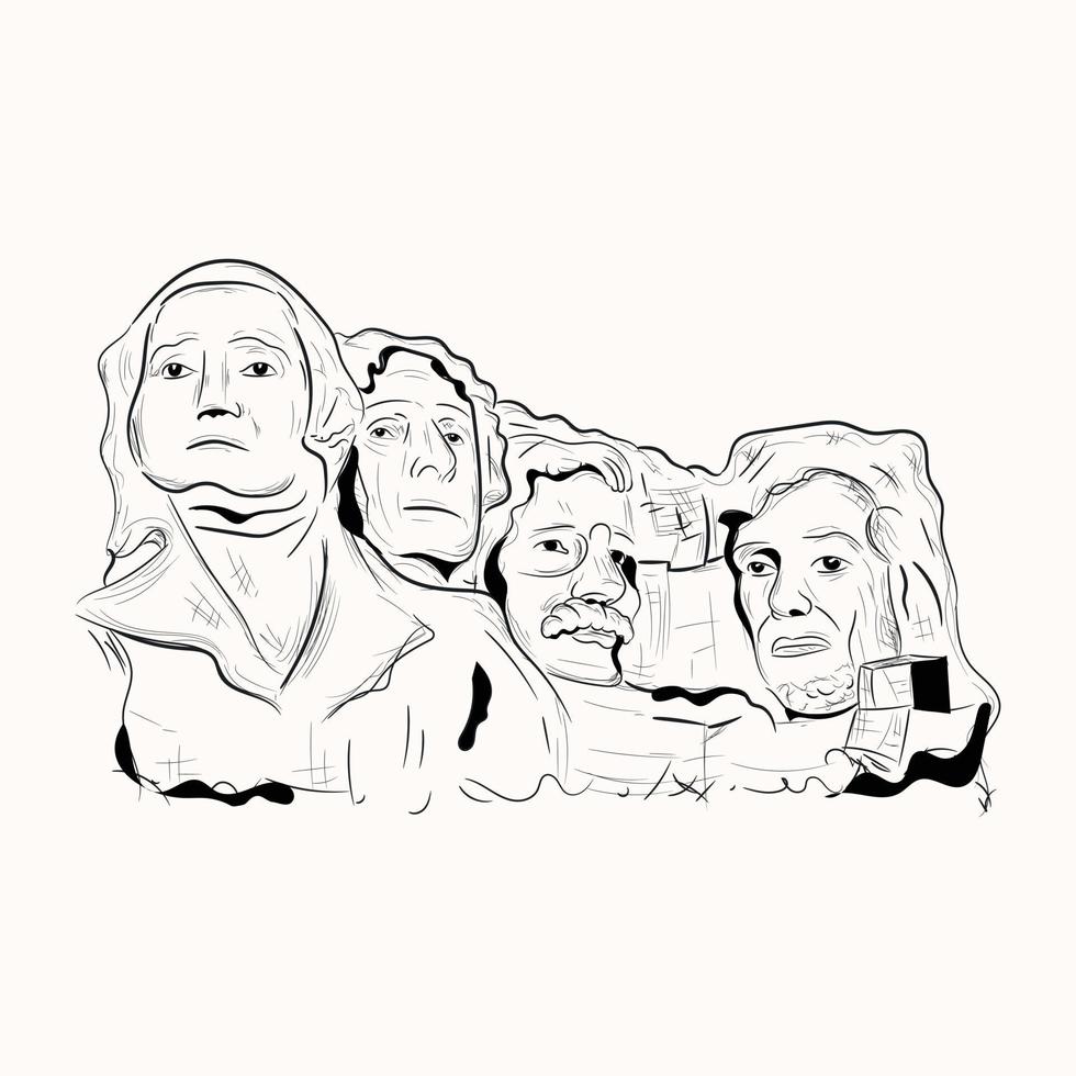 Get your hands on this hand drawn illustration of mount rushmore vector