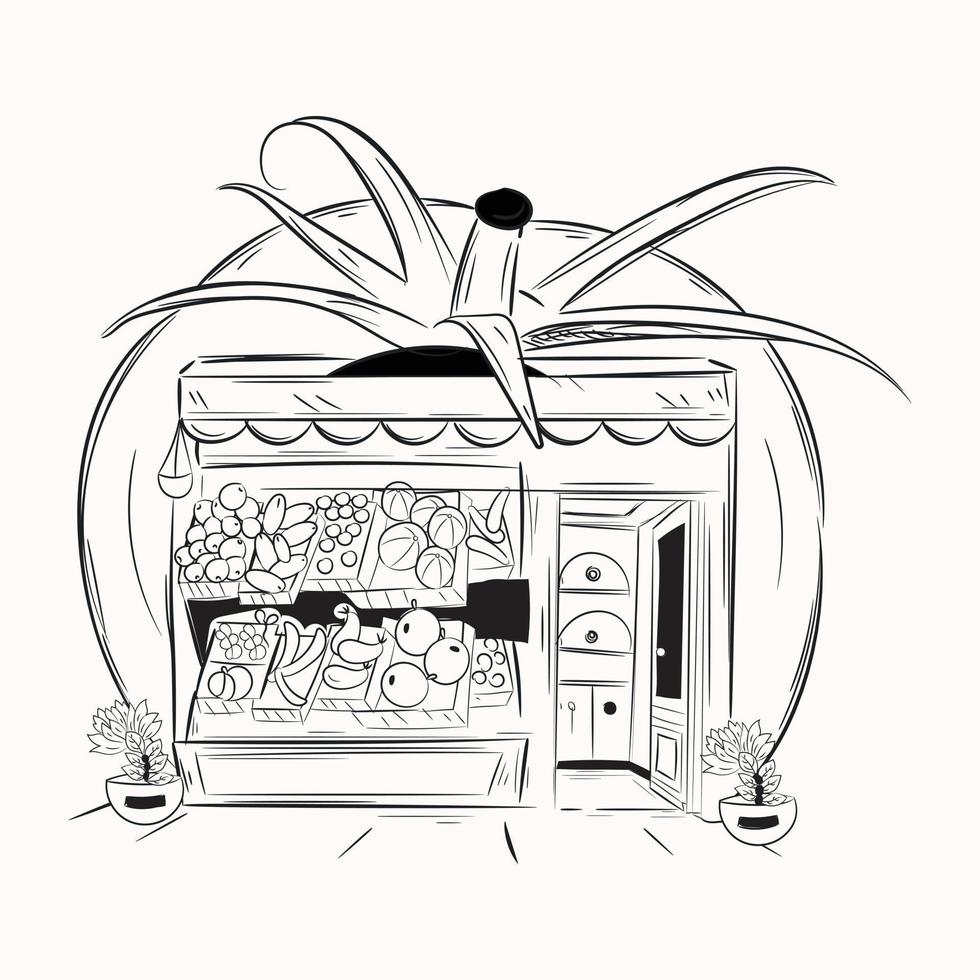 Download editable hand drawn illustration of tomato shop vector