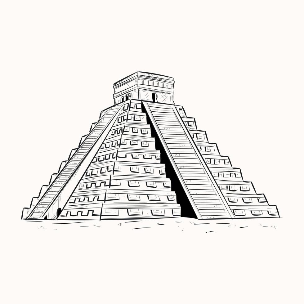 Mayan temple, hand drawn illustration of el castillo vector