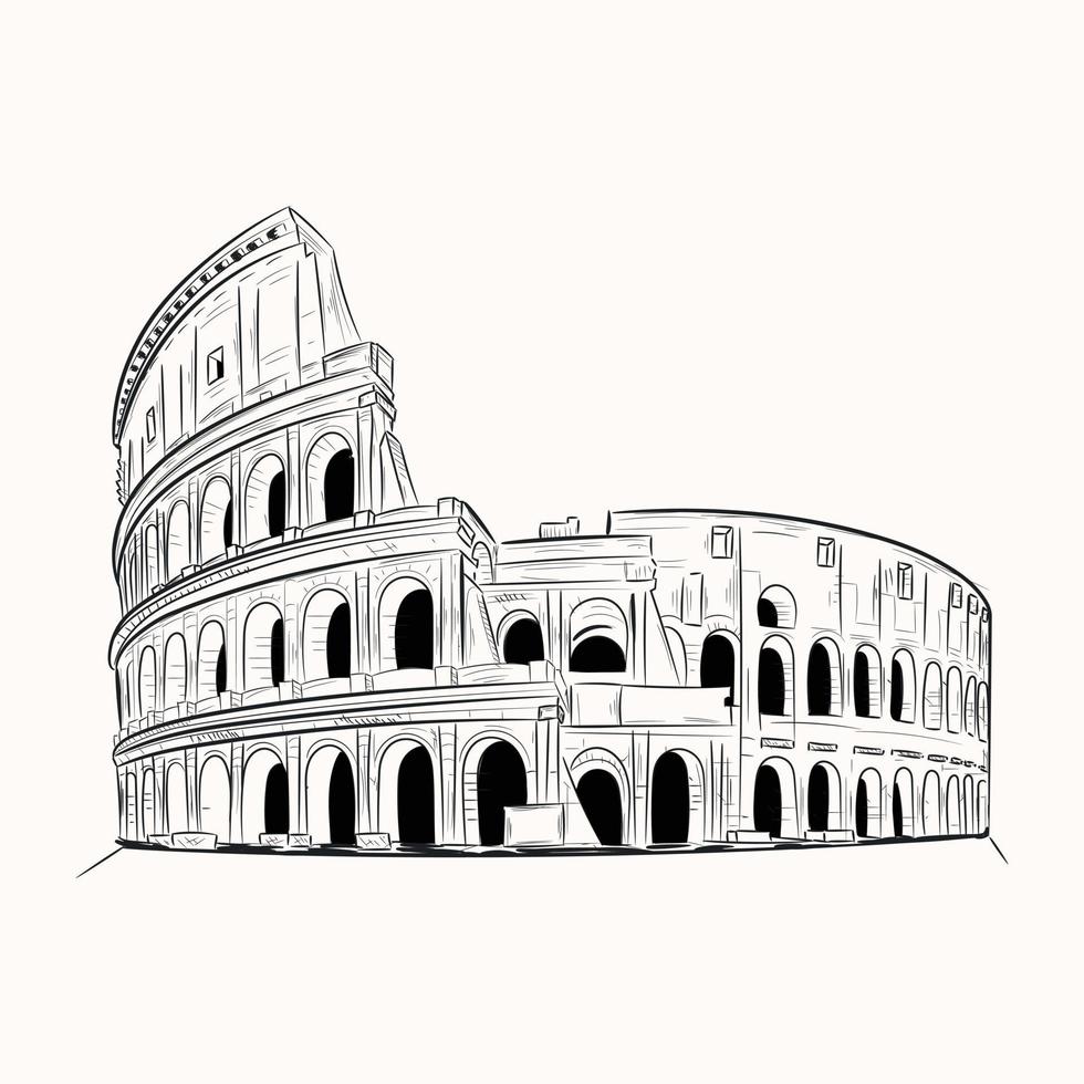 A historic building, hand drawn illustration of colosseum vector