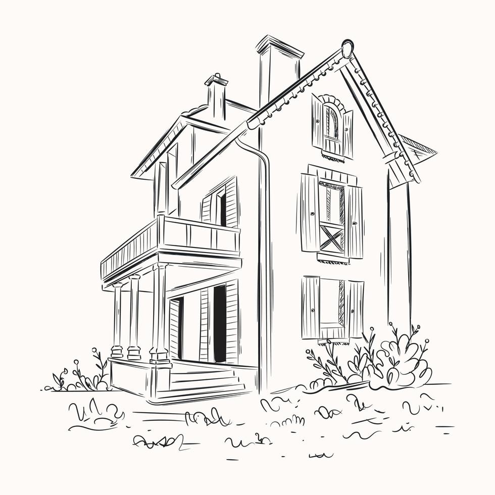 una ilustración dibujada a mano escalable de la casa vector