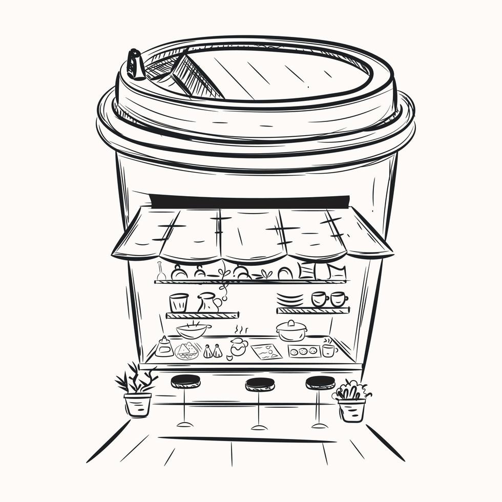 Captivating hand drawn illustration of coffee shop vector