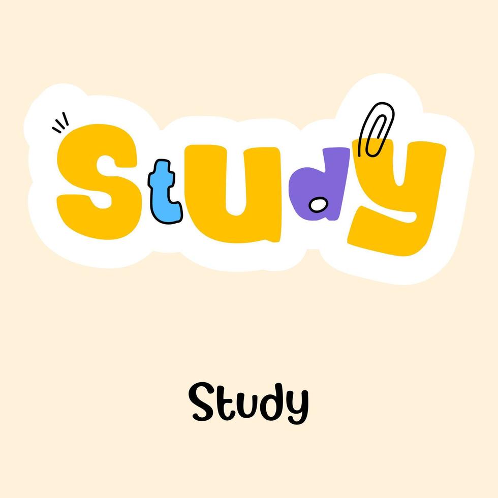 Lettering style, flat sticker of study vector