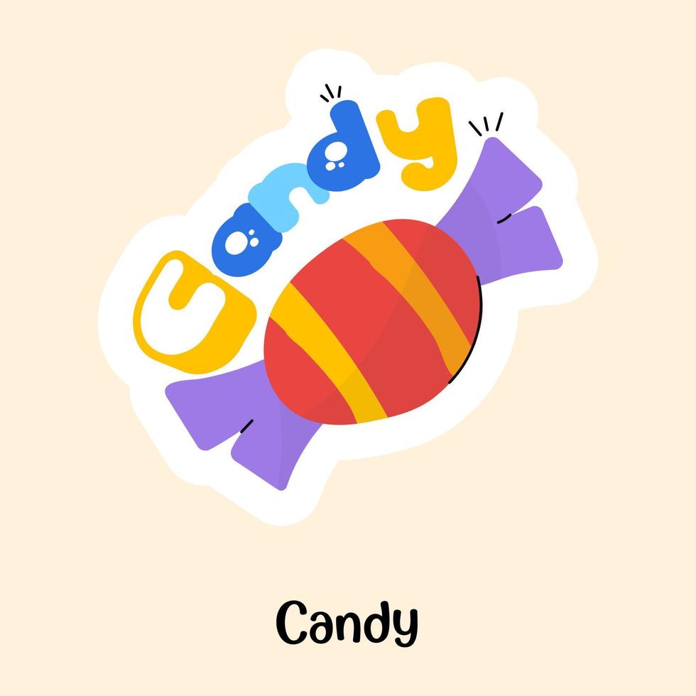 A well wrapped candy, flat sticker vector